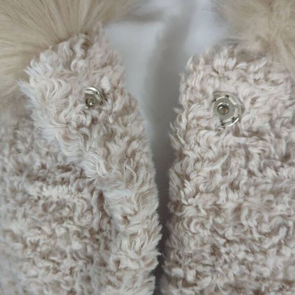 MADE IN Italy Faux Fur Jacket Woman's Cream Snap Lined Curly 3/4 Sleeve Retro - Picture 8 of 13